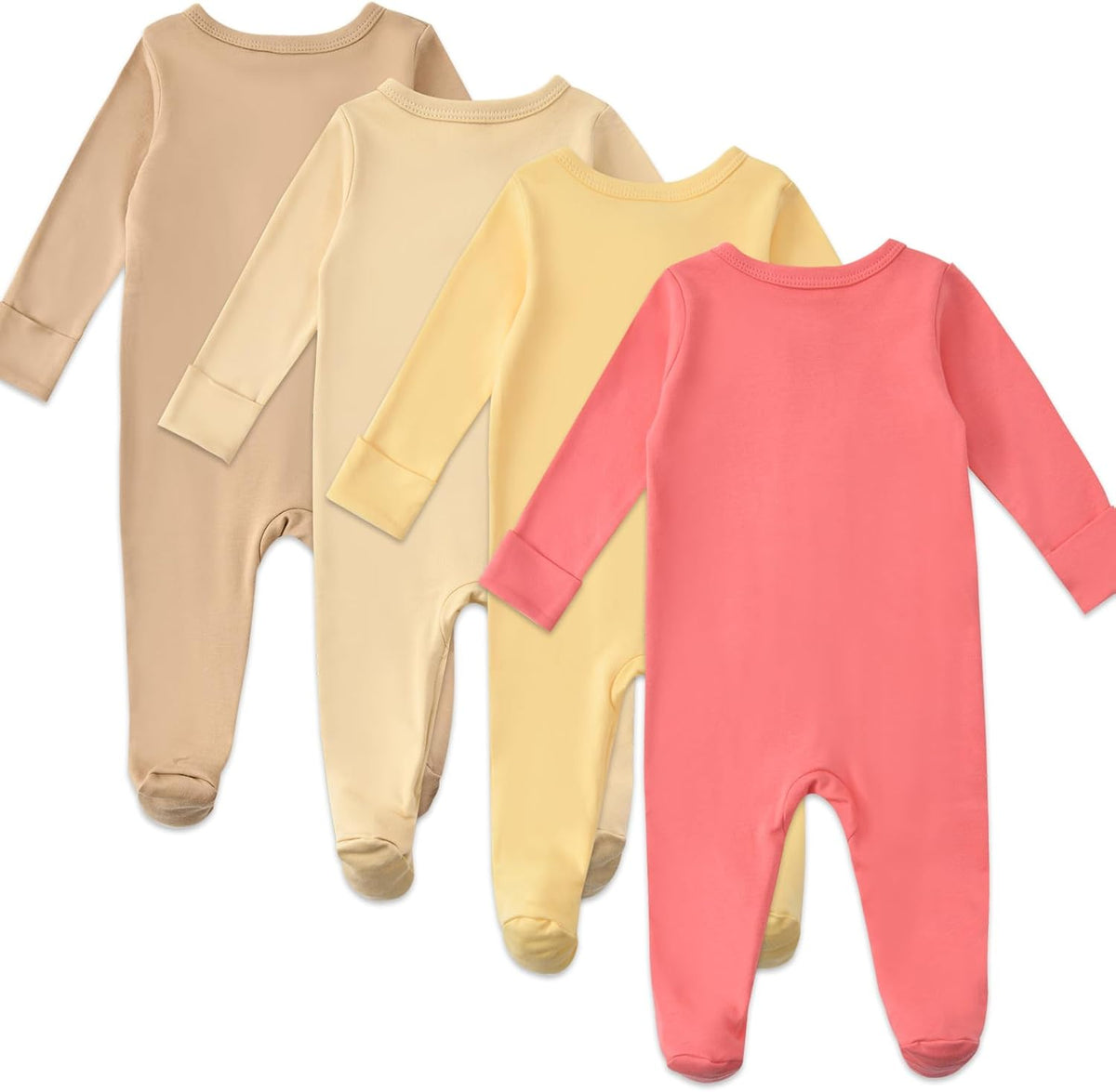 Aablexema Baby Footed Pajamas with Mitten Cuffs Zipper 4-Pack Infant Newborn Cotton Long Sleeve