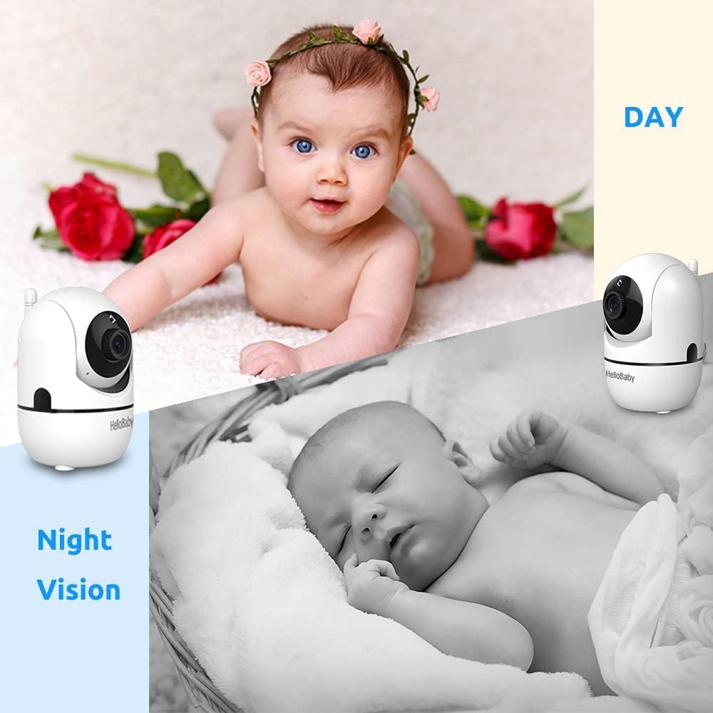 HelloBaby Upgrade 5’’ Baby Monitor with 30-Hour Battery, 2 Cameras Pan-Tilt-Zoom, 1000ft Range