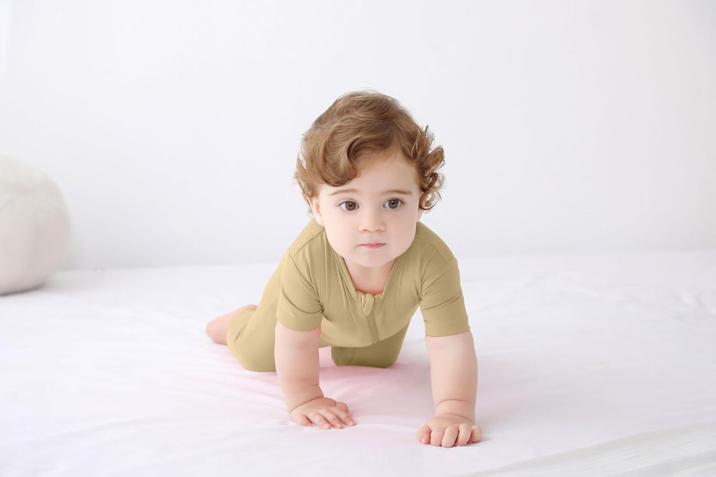 GUISBY Rayon Made from Bamboo Baby Pajamas, Summer Short Sleeve Footless Rompers, 2 Way Zipper