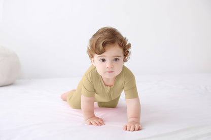 GUISBY Rayon Made from Bamboo Baby Pajamas, Summer Short Sleeve Footless Rompers, 2 Way Zipper