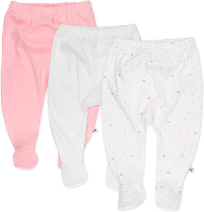 HonestBaby 3-pack Footed Pants Roomy Fit Pull on Bottoms 100% Organic Cotton for Infant Baby Boys