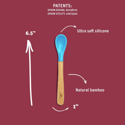 Avanchy Bamboo & Silicone Infant Training Spoons, BPA Free - Soft Tip, Easy on Gums, First Stage