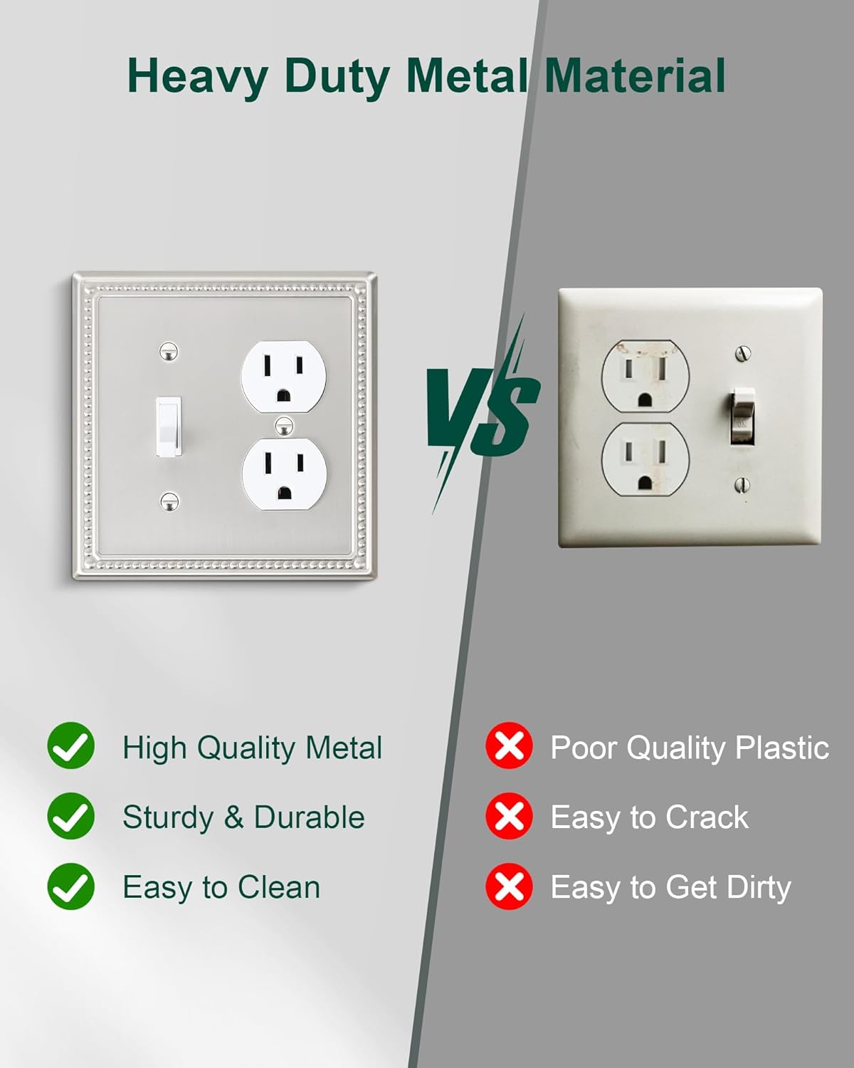 2-Pack Combo Toggle/Duplex Light Switch Cover Plate, Brushed Nickel Metal Wall Outlet Cover