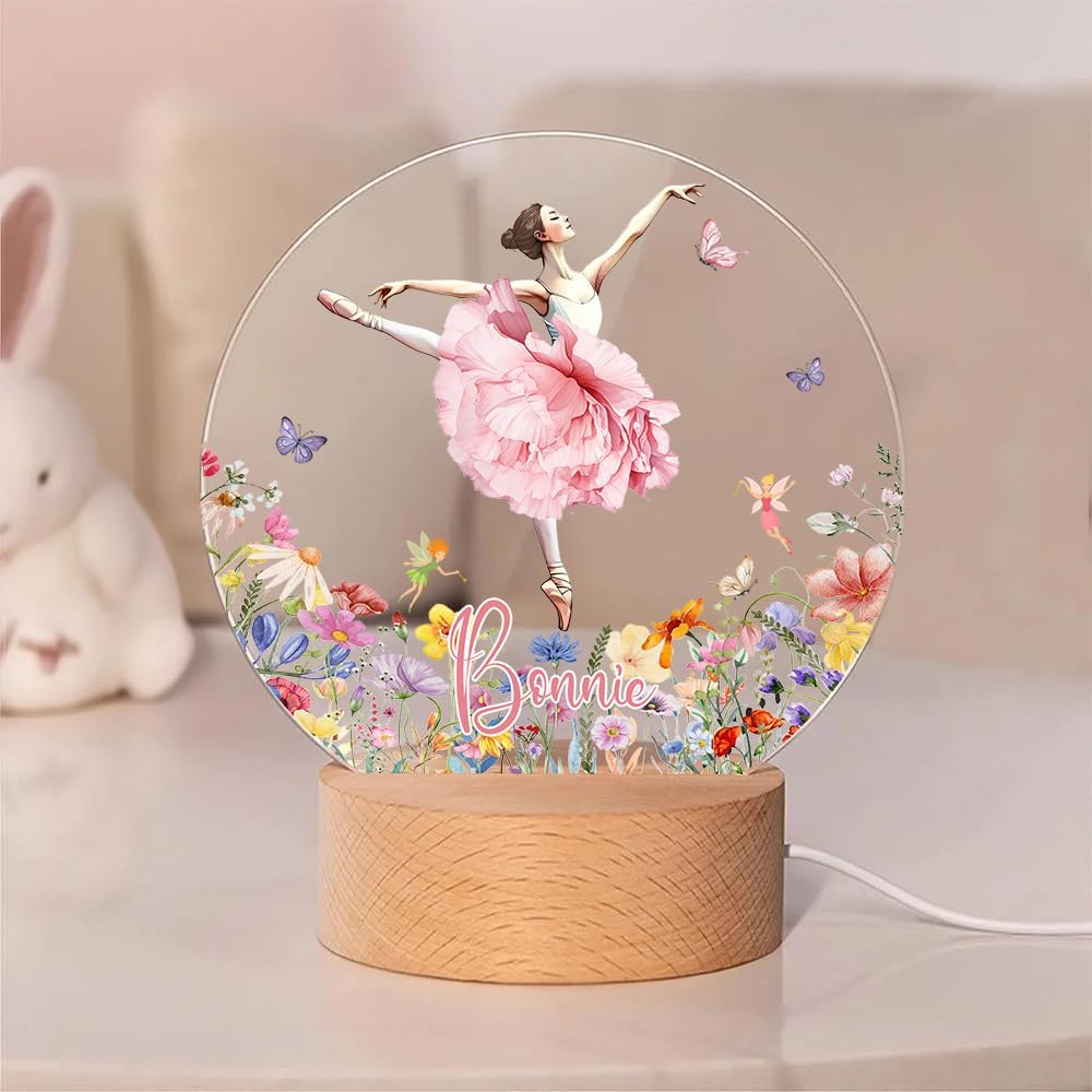callie Acrylic Night Light Name Plate Personalized, Custom Cute Fox Deer Turtle Forest Animal with