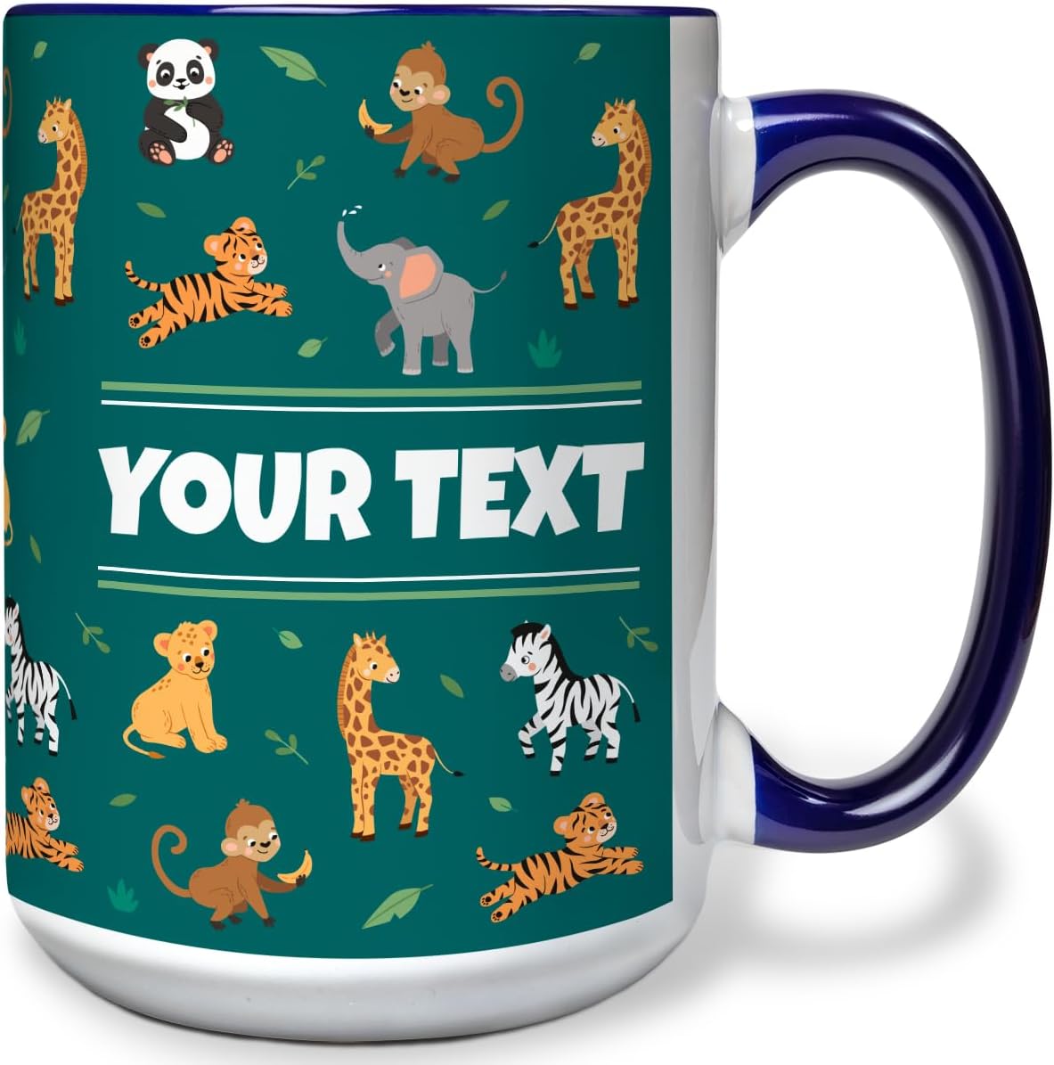 Personalized Mug for Kids - Zoo Animals - Custom Name/Text, Ceramic Hot Chocolate/Cocoa/Coffee Cup