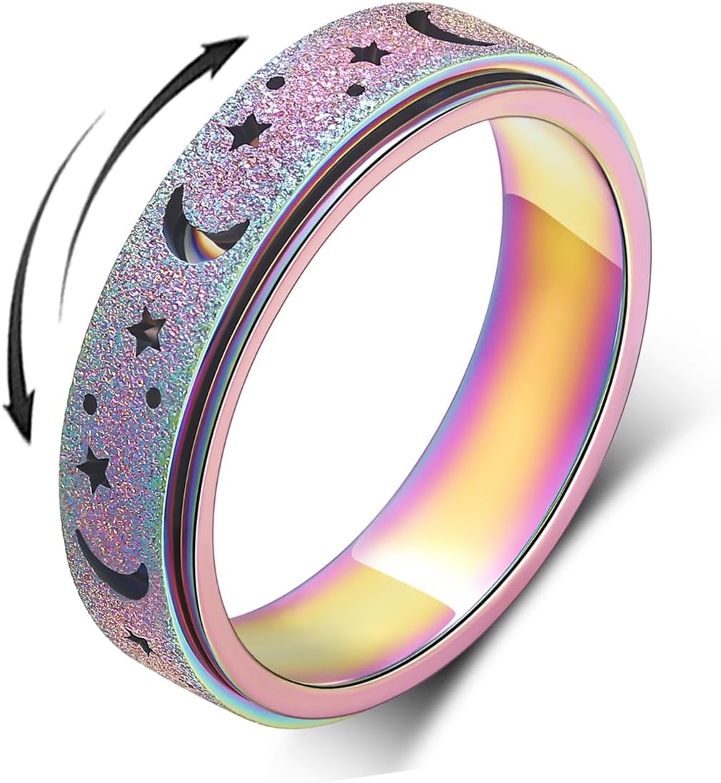 Anxiety Ring for Women Men, Titanium Stainless Steel Spinner Ring, 5 Colors, 6MM, Size 6-10, 3