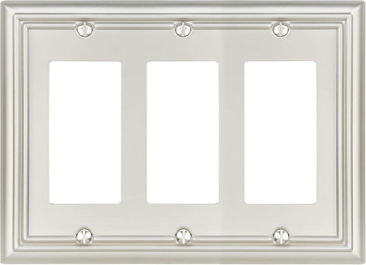 1-Pack Triple Decorator Wall Plate, Metal Electrical Outlet Cover for Receptacles, Dimmer Switches