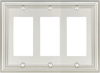 1-Pack Triple Decorator Wall Plate, Metal Electrical Outlet Cover for Receptacles, Dimmer Switches