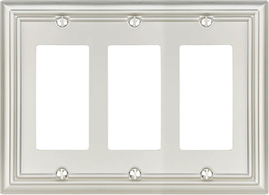 1-Pack Triple Decorator Wall Plate, Metal Electrical Outlet Cover for Receptacles, Dimmer Switches
