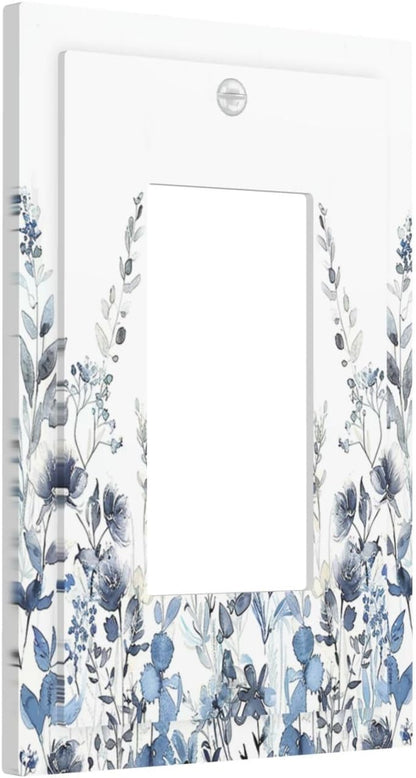 Decorative Outlet Covers Light Blue Watercolor Leaves Plant With Floral 1 Gang Single Rocker Light
