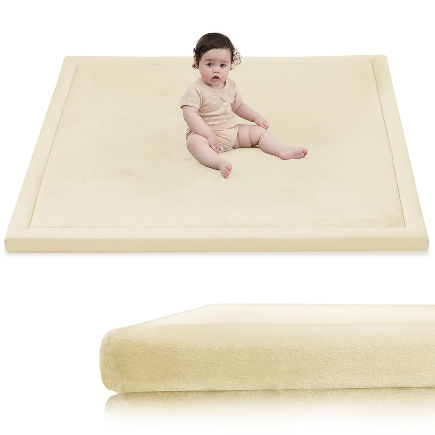 Baby Play Mat for Floor, 1.3" Thick Elasti-Foam 50x50 Playpen Mat for Toddlers Infant