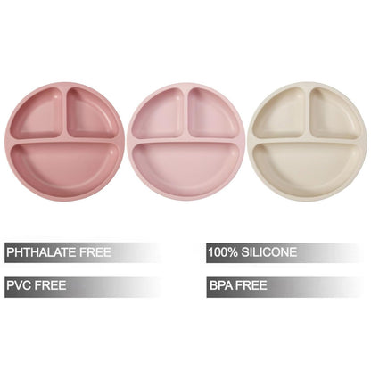 PandaEar 3 Pack Toddler Plates, Silicone Divided Suction Plate for Babies, BPA-Free 100% Food-Grade