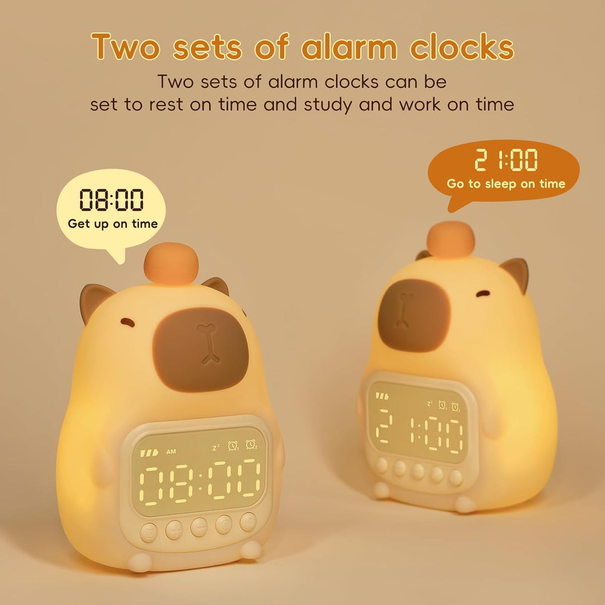 Capybara Alarm Clock with Night Light for Kids, Cute Toddler Alarm Clocks for Bedrooms Ok to Wake