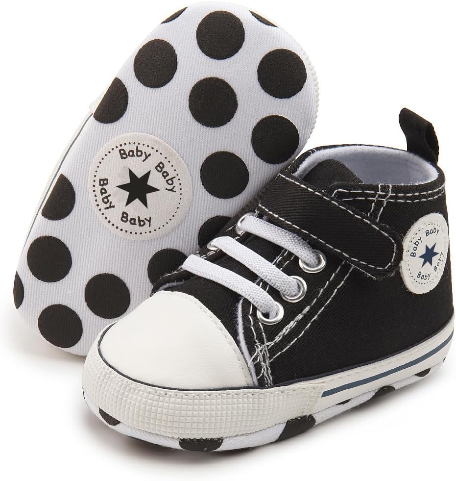 Unisex Baby Girls Boys Canvas High-top Shoes, Newborn Infant Anti-Slip Soft Sole Frist Walking
