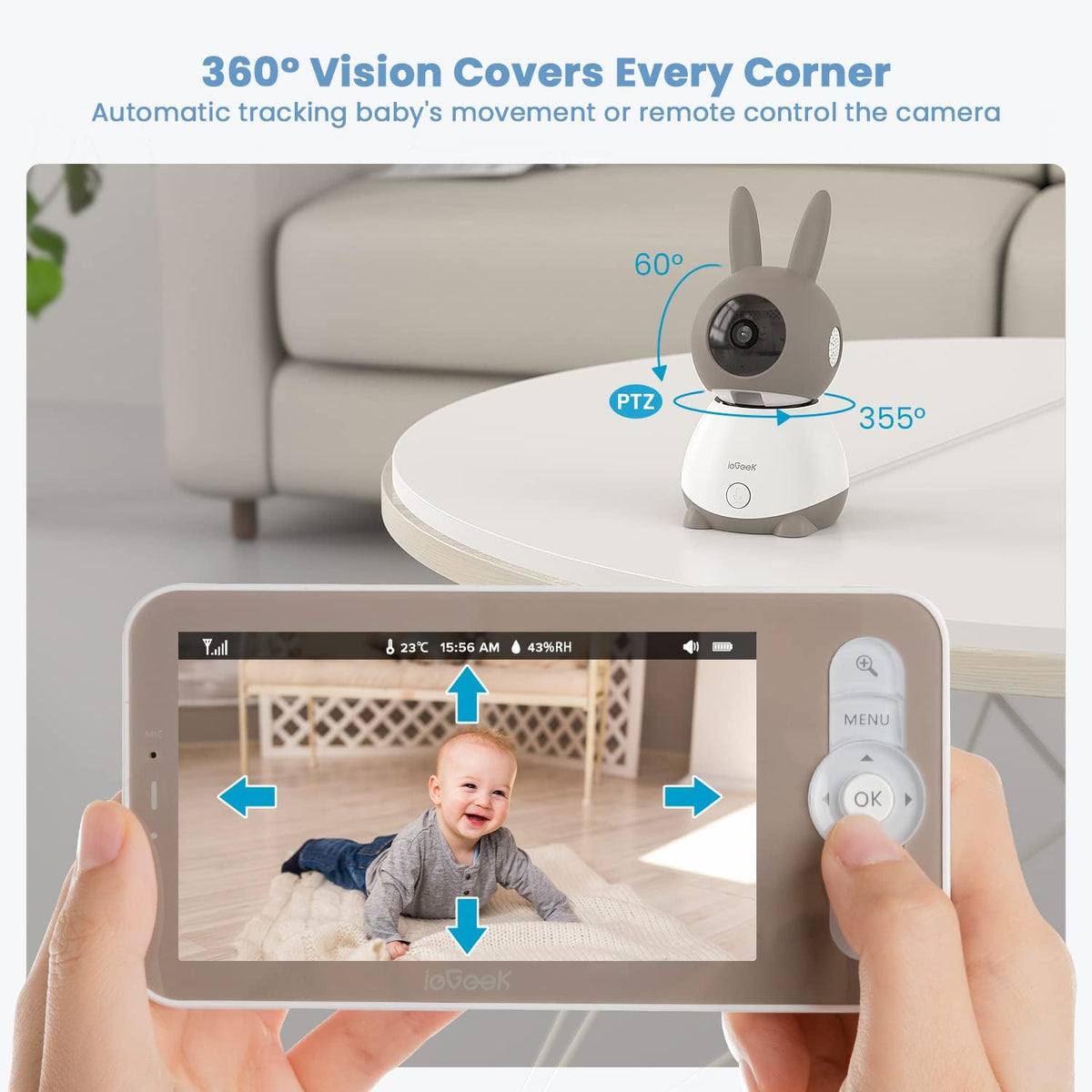 ieGeek Baby Monitor with 2K HD Resolution, Pan-Tilt-Zoom Video Baby Monitor Camera, 5'' LCD Screen
