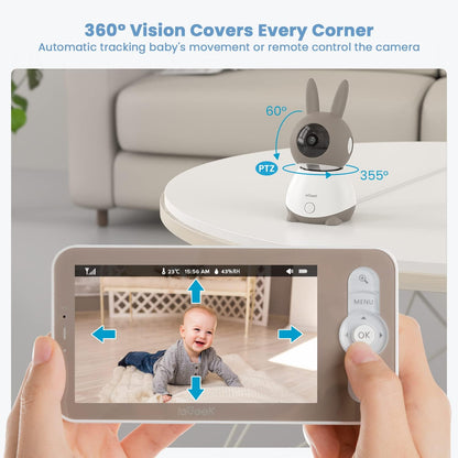 ieGeek Baby Monitor with 2K HD Resolution, Pan-Tilt-Zoom Video Baby Monitor Camera, 5'' LCD Screen