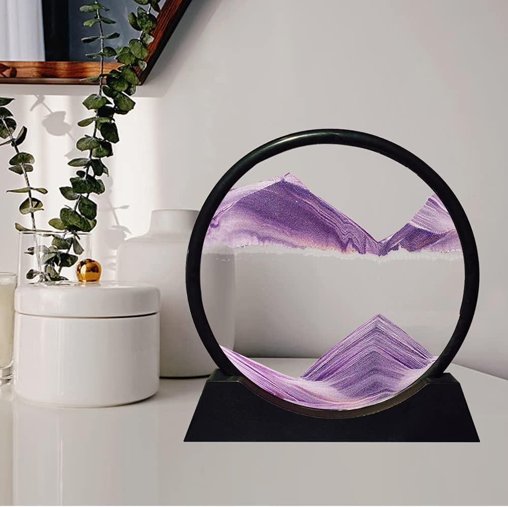 Aoderun Moving Sand Art Picture Round Glass 3D Deep Sea Sandscape in Motion Display Flowing Sand