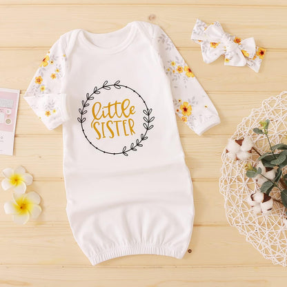 AMAWMW Newborn Baby Girl Little Sister Sleeper Gown Stripe Long Sleeve Nightgown Pajamas Gifts