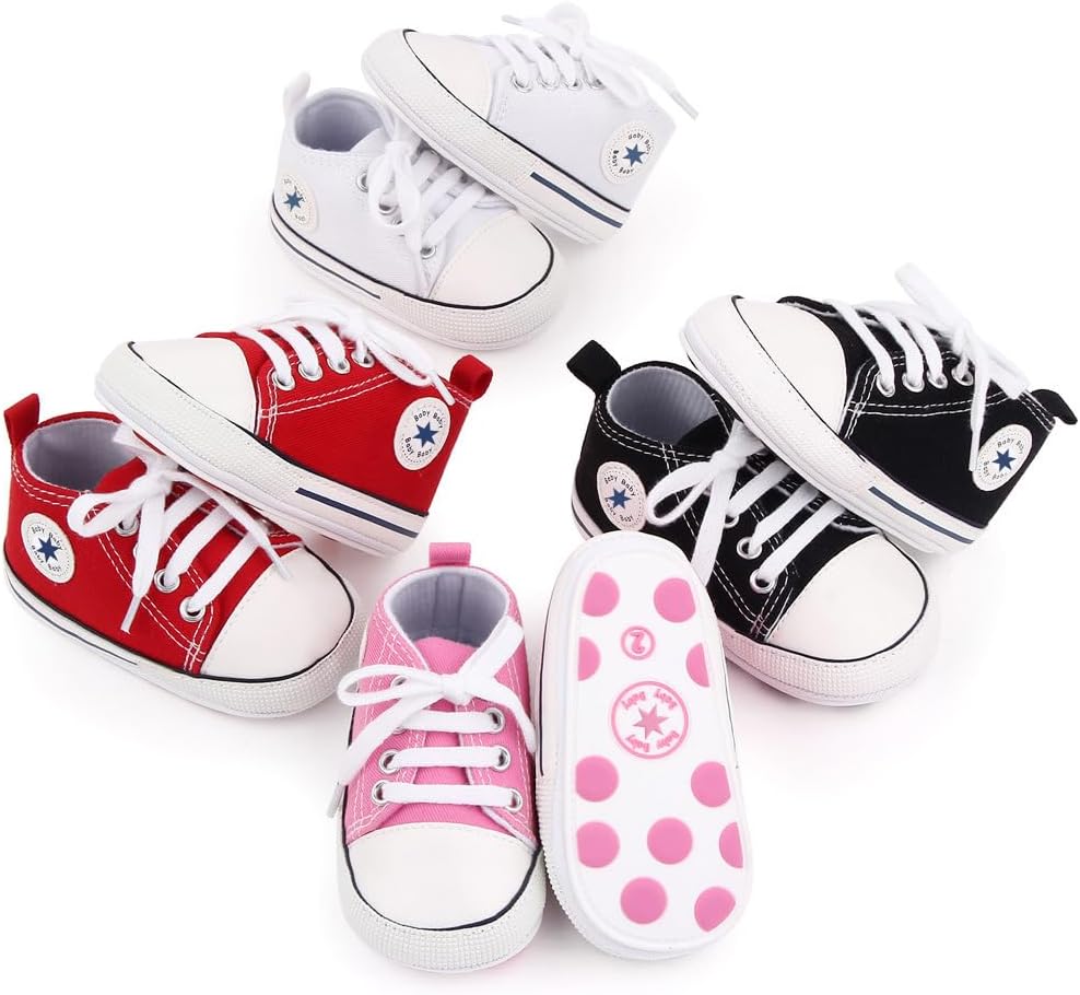 Unisex Baby Girls Boys Canvas High-top Shoes, Newborn Infant Anti-Slip Soft Sole Frist Walking