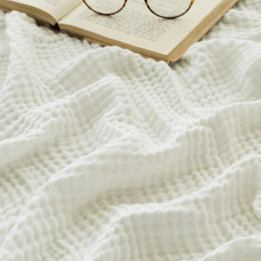 EMME Cotton Bed Blankets White Blankets for Bed Muslin Twin Blanket 60"x80" Lightweight Soft Twin