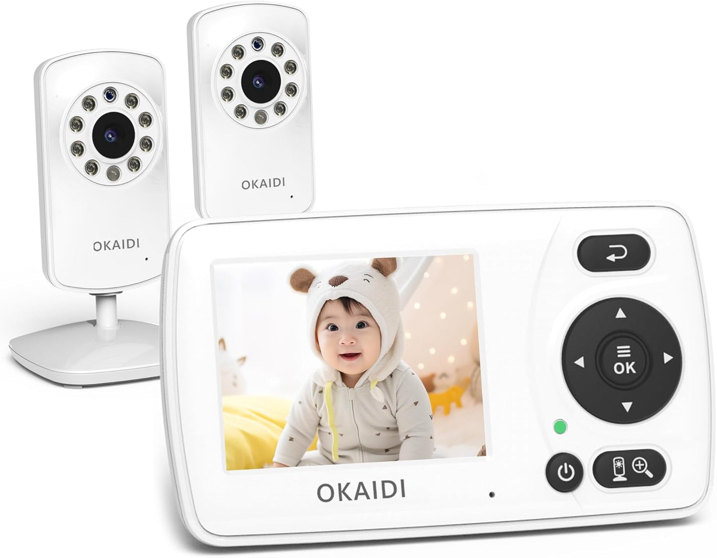 Video Baby Monitor with 2 Cameras, 2.4'' Portable Travel Screen, 1000ft Long Range Transmission