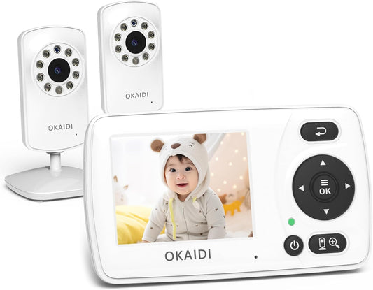 Video Baby Monitor with 2 Cameras, 2.4'' Portable Travel Screen, 1000ft Long Range Transmission