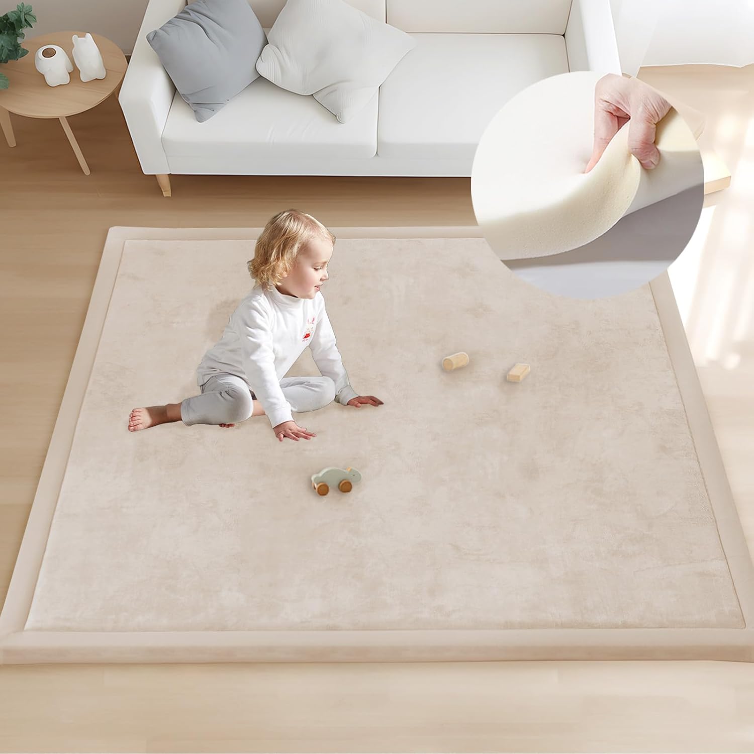 ACOMOPACK Baby Play Mat for Floor 1.3" Thick Memory Foam 50x50 Soft Velvet Playpen Mat for