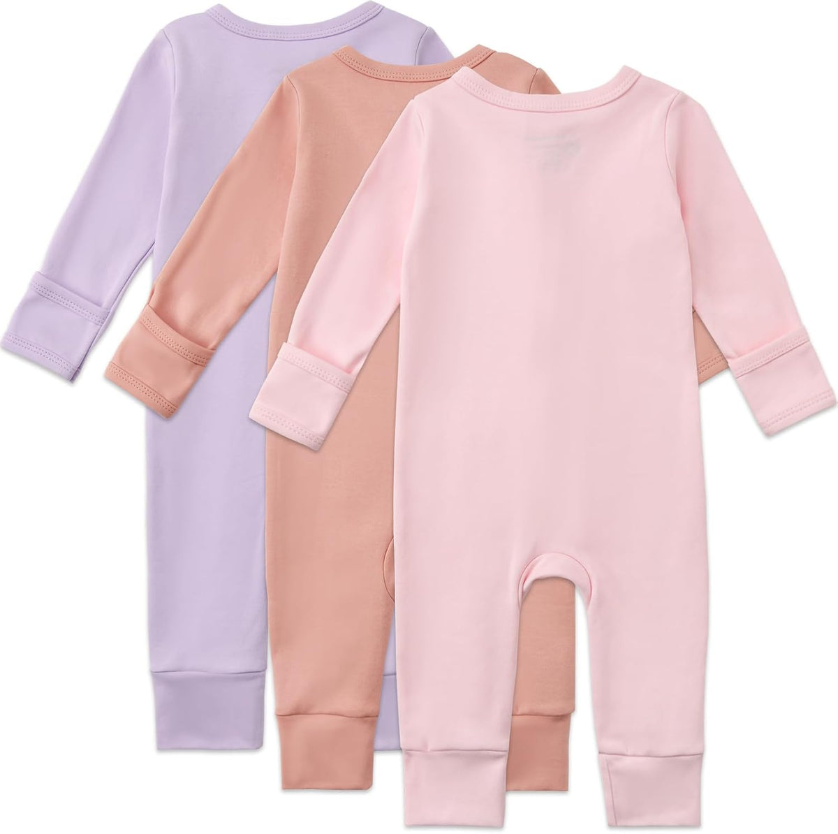 Aablexema 3-Pack Organic Cotton Baby Footless Pajamas with Mitten Cuffs, 2-Way Zipper Romper
