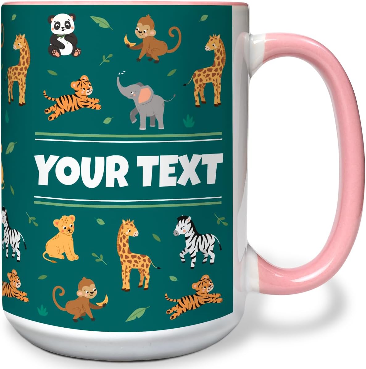 Personalized Mug for Kids - Zoo Animals - Custom Name/Text, Ceramic Hot Chocolate/Cocoa/Coffee Cup