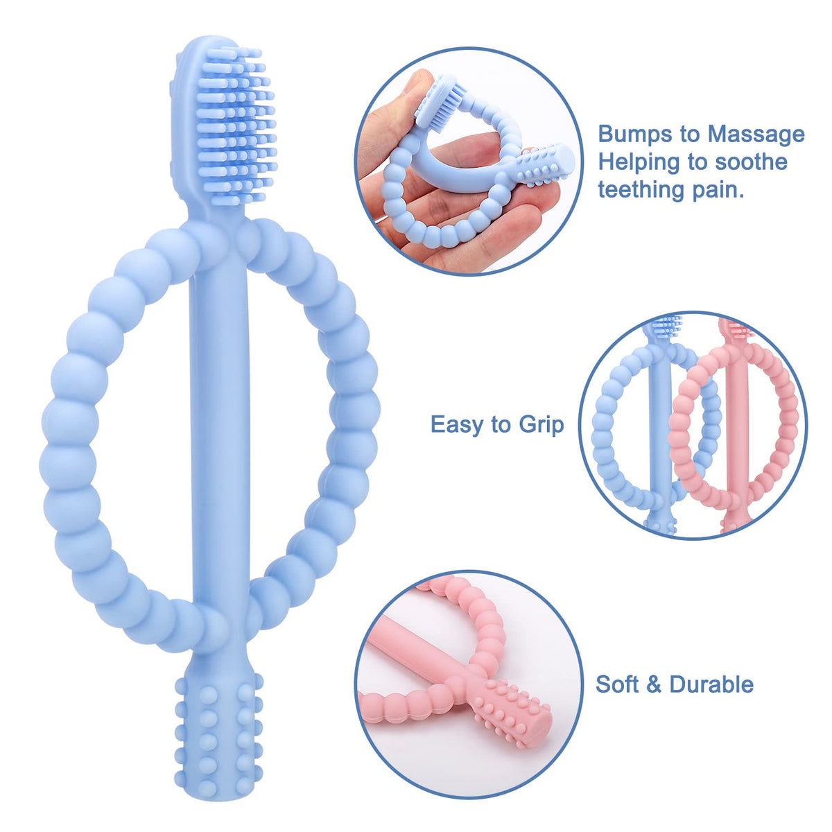 Baby Teething Toys with Easy-Hold Handle, Silicone Infant Toothbrush, Textured On Both Sides Helps