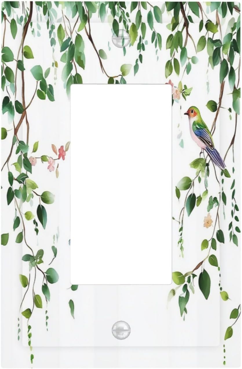 Decorative Outlet Covers Green Leaves Bird Eucalyptus Sage Plant 1 Gang Single Rocker Light Switch