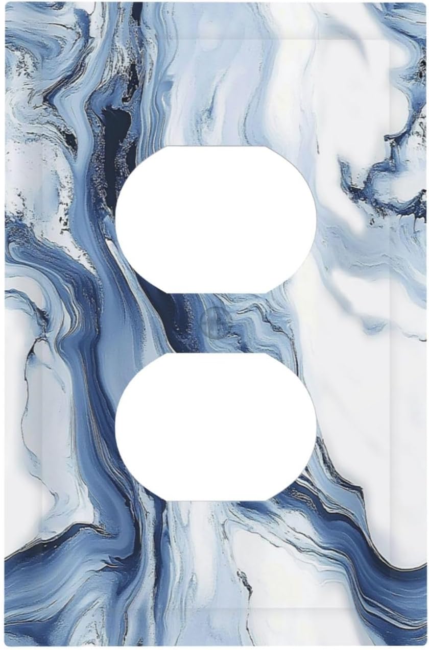 Outlet Covers White Marble Navy Blue Line Fluid 1 Gang Duplex Light Switch Cover Decorative Switch