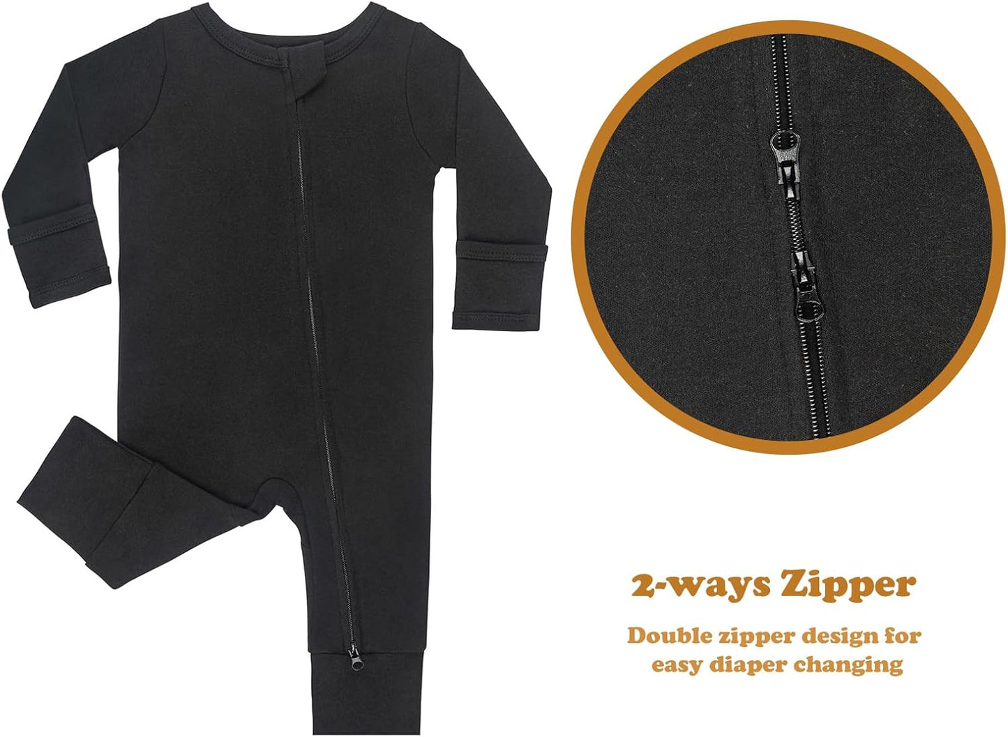 GUISBY Long Sleeve Cotton Pajamas Footless Baby Bodysuits with Zipper and Mittens 3-Pack for Boys