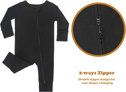 GUISBY Long Sleeve Cotton Pajamas Footless Baby Bodysuits with Zipper and Mittens 3-Pack for Boys
