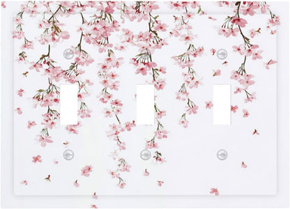 Decorative Switch Plates Sakura Plant Floral Pink Flowers 3 Gang Wall Plate Triple Toggle Light