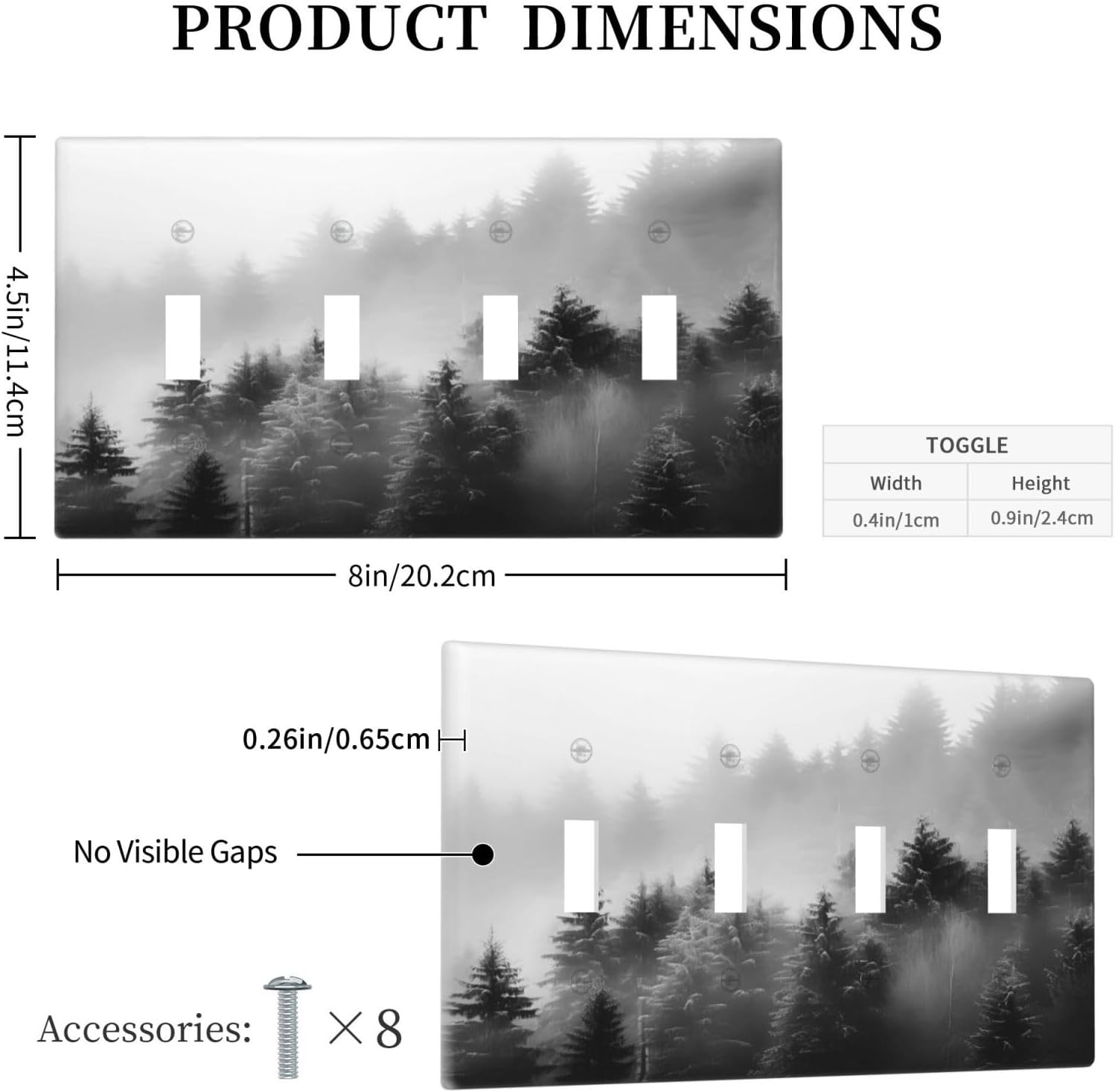 Foggy Forest Natural Scenery Retro Tree Pine Light Switch Covers Quad Toggle Electrical Faceplate 4