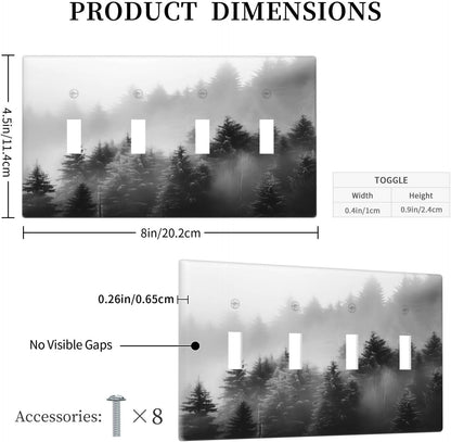 Foggy Forest Natural Scenery Retro Tree Pine Light Switch Covers Quad Toggle Electrical Faceplate 4