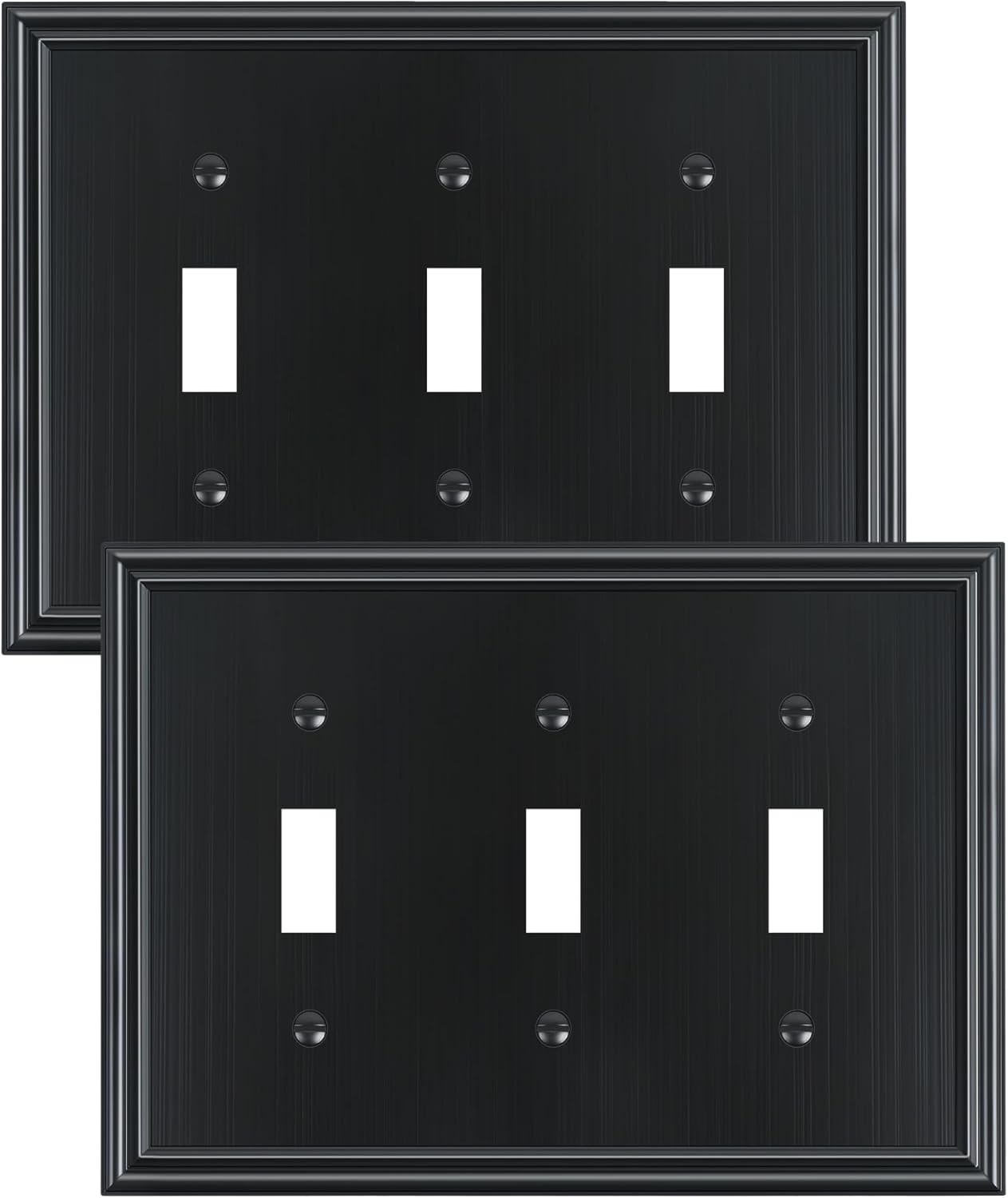 2-Pack Triple Toggle Light Switch Cover Plate, Durable Solid Zinc Alloy Decorative Switch Plate