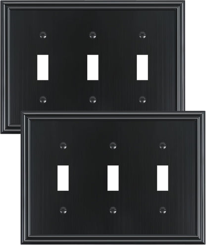 2-Pack Triple Toggle Light Switch Cover Plate, Durable Solid Zinc Alloy Decorative Switch Plate