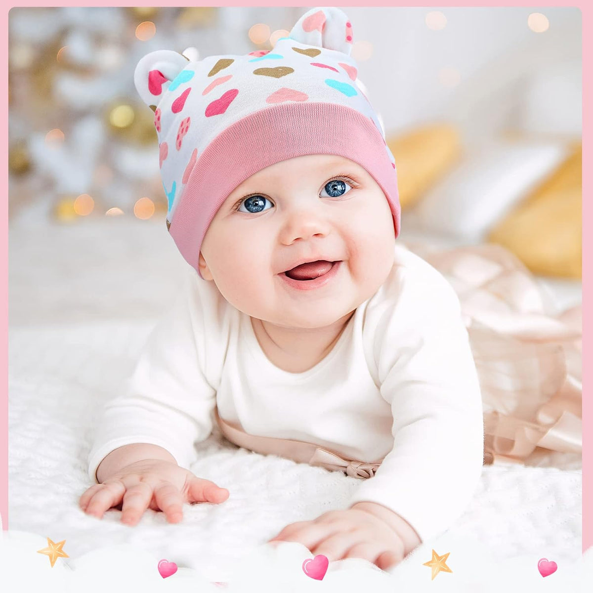 Geyoga 6 Pieces Newborn Baby Hat Bear Ears Infant Caps Baby Boy Girl Toddler Hats Infant Beanie