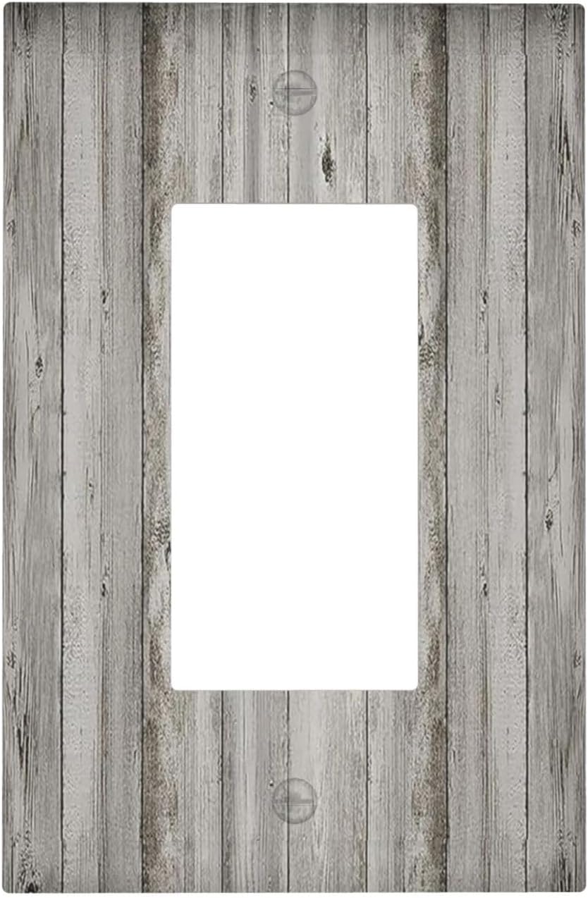 Decorative Outlet Covers Farmhouse Rustic Grey Barn Door Wood 1 Gang Single Rocker Light Switch