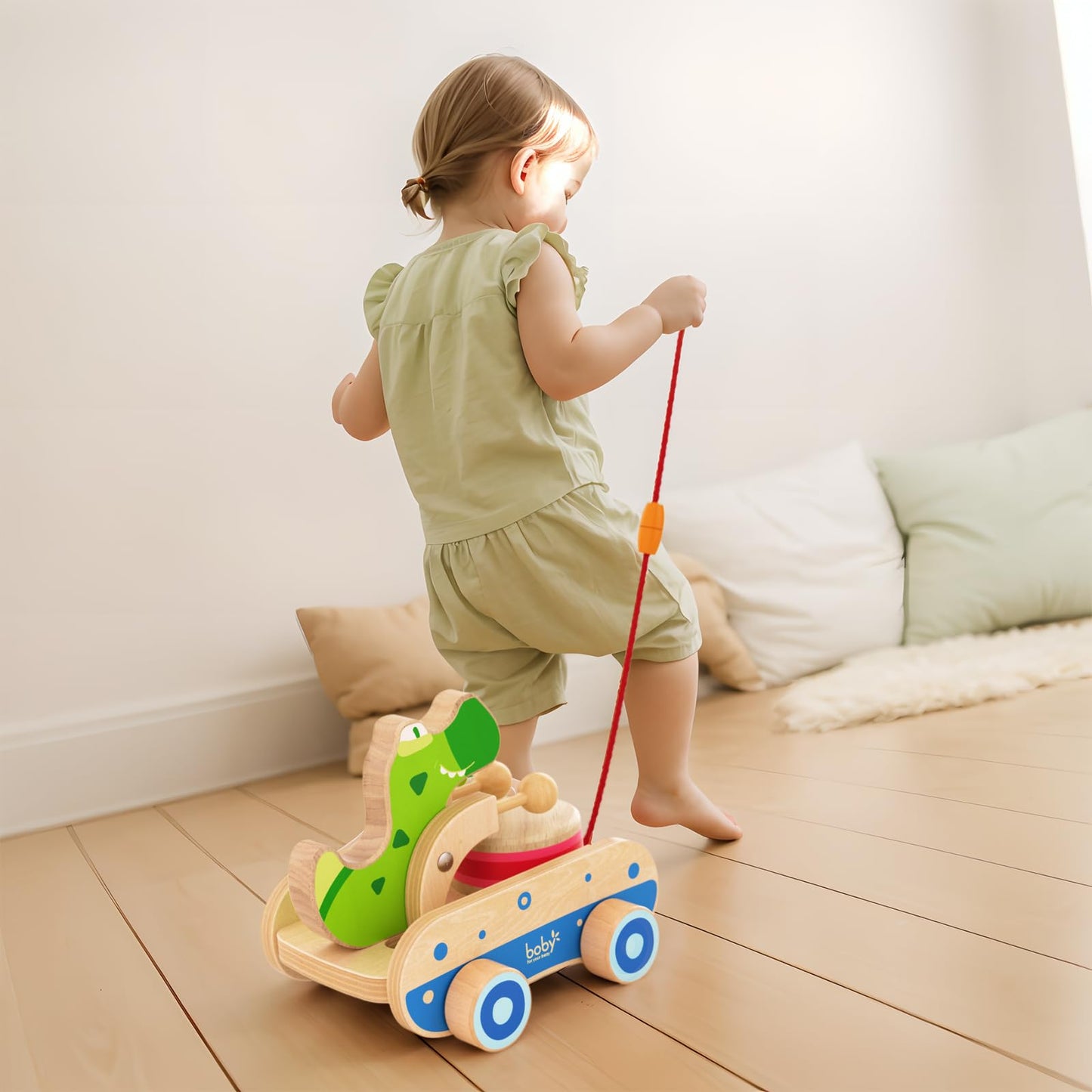 Baby Gift Wooden Toddler Pull Toy, Crocodile Drum Tapping Children's Toy, Baby dragging and