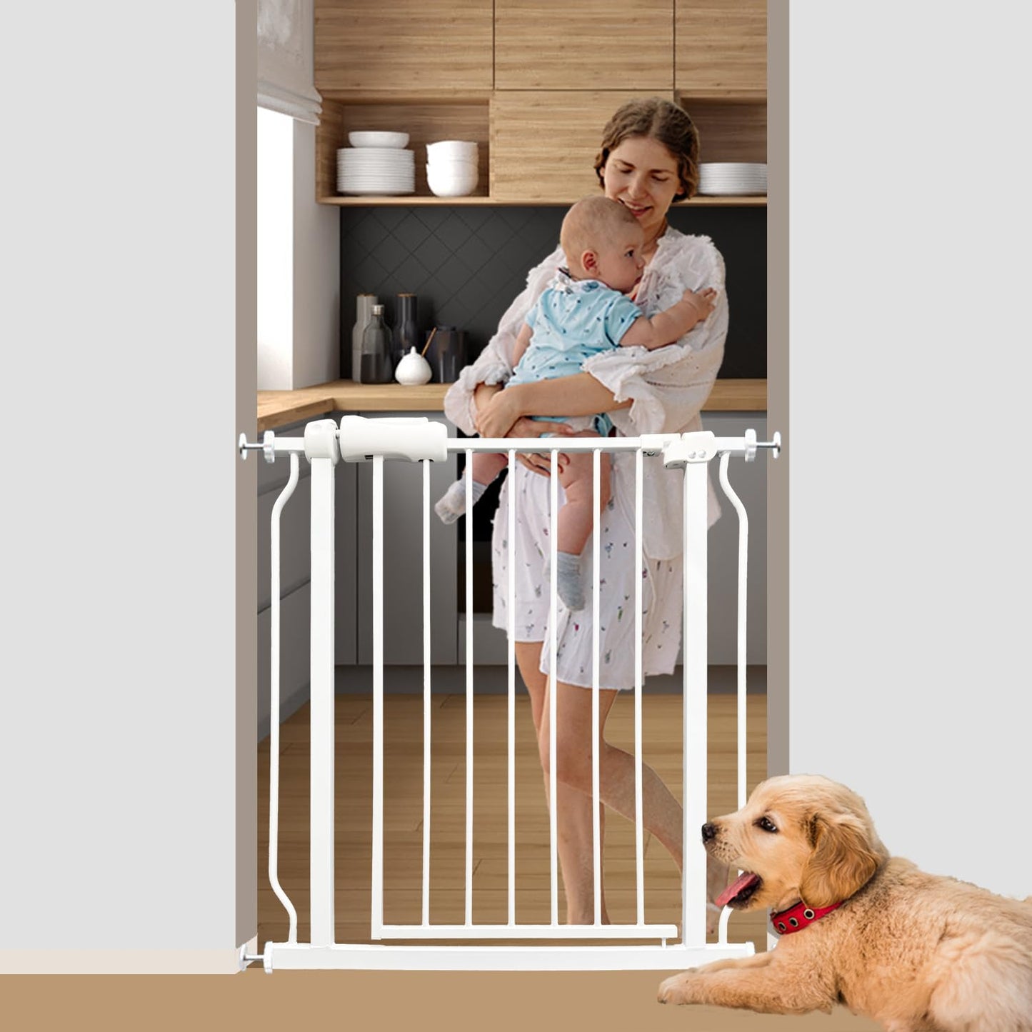 Walk Through Baby & Dog Gate 29-34 Inch, Pressure Mounted No Drilling, Indoor Safety Gate for