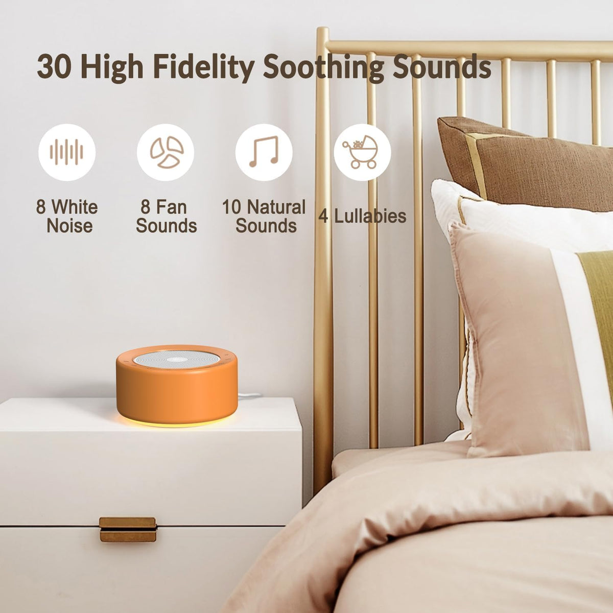 Nursery Lamp with Sound Machine, Mood Lighting, 7 Colors Night Light, 30 Soothing Sounds, White