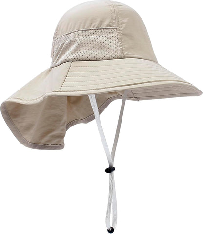 CHUNG Baby Sun Protection Hat Summer Toddler Adjustable UPF 50+ Wide Brim Neck Flap Beach Caps Boys