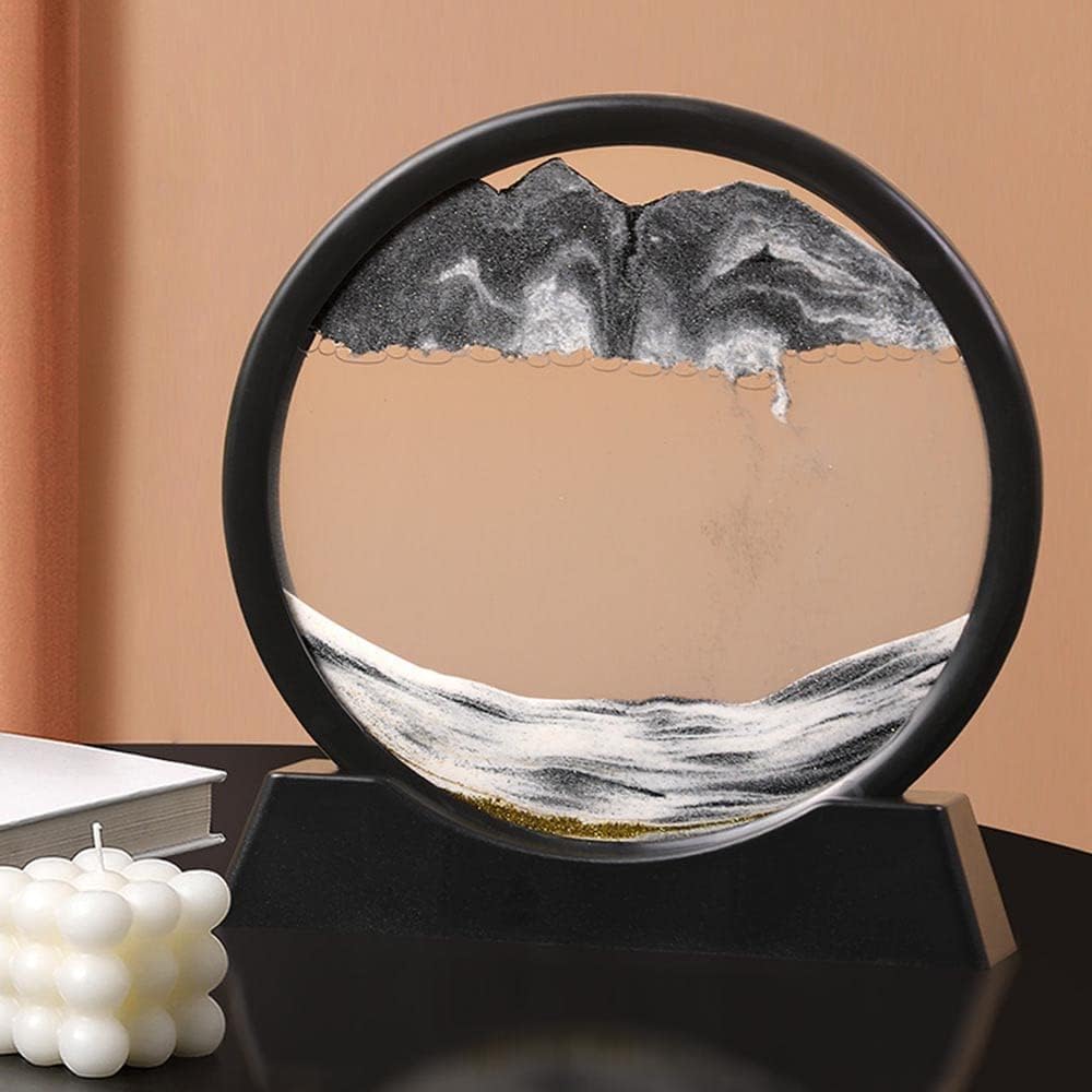 Moving Sand Art Picture in Motion Round Glass 3D Deep Sea Landscape, Dynamic Sand Art Sandscapes