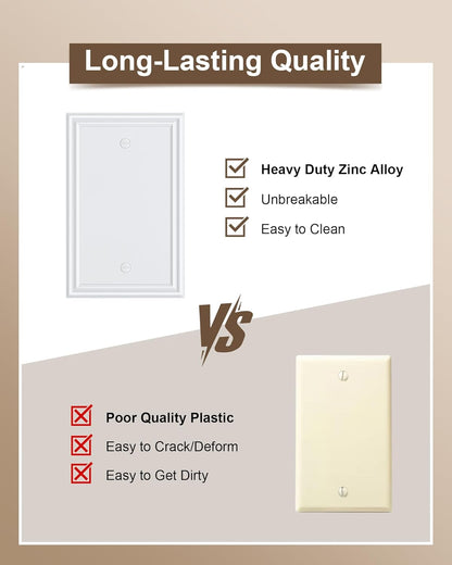2-Pack Single Blank Wall Plates, Durable Solid Zinc Alloy Blank Outlet Covers, Decorative Pure