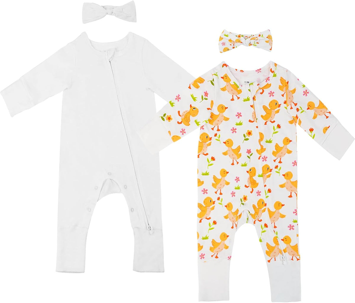 Satol Baby Girl Cotton Clothes, One-Piece Zip Front Footed, 2 Way Zipper Outfit Baby Clothes for