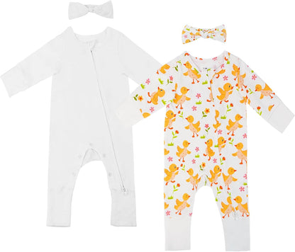 Satol Baby Girl Cotton Clothes, One-Piece Zip Front Footed, 2 Way Zipper Outfit Baby Clothes for