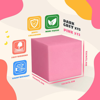 Foam Pit Cubes, 24 PCS 5 Inches Gymnastics Foam Blocks Trampoline Blocks, Multi-Sport Protective
